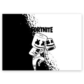 Поздравительная открытка с принтом FORTNITE MARSHMELLO. в Кировске, 100% бумага | плотность бумаги 280 г/м2, матовая, на обратной стороне линовка и место для марки
 | archetype | fortnite | fortnite x | game | ikonik | marshmello | raven | архетип | ворон | игра | иконик | маршмелло | фортнайт