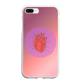 Чехол для iPhone 7Plus/8 Plus матовый с принтом Сердечко на розовом фоне в Кировске, Силикон | Область печати: задняя сторона чехла, без боковых панелей | круг | любовь | неон | полосатый | розовый | сердце | сияние | фиолетовый