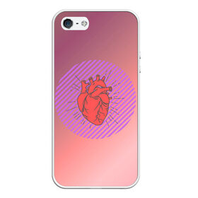 Чехол для iPhone 5/5S матовый с принтом Сердечко на розовом фоне в Кировске, Силикон | Область печати: задняя сторона чехла, без боковых панелей | круг | любовь | неон | полосатый | розовый | сердце | сияние | фиолетовый