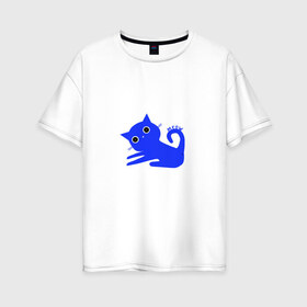 Женская футболка хлопок Oversize с принтом Котик в Кировске, 100% хлопок | свободный крой, круглый ворот, спущенный рукав, длина до линии бедер
 | cat | животные | кот | котик | кошка | милград | милый | питомец | рисунок | синий кот