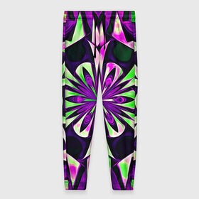 Женские брюки 3D с принтом Kaleidoscope в Кировске, полиэстер 100% | прямой крой, два кармана без застежек по бокам, с мягкой трикотажной резинкой на поясе и по низу штанин. В поясе для дополнительного комфорта — широкие завязки | abstraction | fractal | kaleidoscope | light green | pattern | purple | symmetry | абстракция | калейдоскоп | салатовый | симметрия | узор | фиолетовый | фрактал