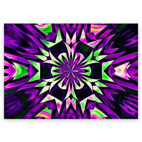 Поздравительная открытка с принтом Kaleidoscope в Кировске, 100% бумага | плотность бумаги 280 г/м2, матовая, на обратной стороне линовка и место для марки
 | abstraction | fractal | kaleidoscope | light green | pattern | purple | symmetry | абстракция | калейдоскоп | салатовый | симметрия | узор | фиолетовый | фрактал