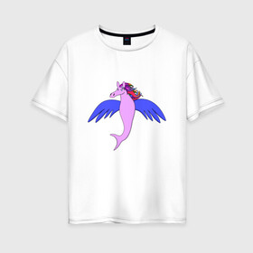 Женская футболка хлопок Oversize с принтом Летающий конёк в Кировске, 100% хлопок | свободный крой, круглый ворот, спущенный рукав, длина до линии бедер
 | конёк | летающая лошадь | летающий | пони | странный конь