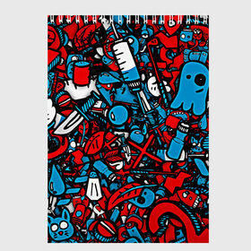 Скетчбук с принтом Красно синие безумие в Кировске, 100% бумага
 | 48 листов, плотность листов — 100 г/м2, плотность картонной обложки — 250 г/м2. Листы скреплены сверху удобной пружинной спиралью | безумие | много вещей | призрак | чувак