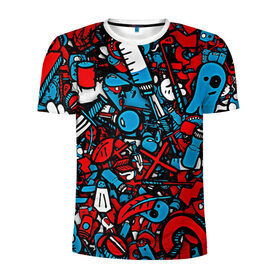 Мужская футболка 3D спортивная с принтом Красно синие безумие в Кировске, 100% полиэстер с улучшенными характеристиками | приталенный силуэт, круглая горловина, широкие плечи, сужается к линии бедра | безумие | много вещей | призрак | чувак