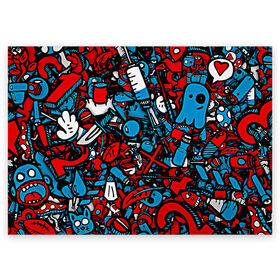 Поздравительная открытка с принтом Красно синие безумие в Кировске, 100% бумага | плотность бумаги 280 г/м2, матовая, на обратной стороне линовка и место для марки
 | безумие | много вещей | призрак | чувак