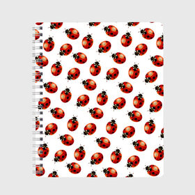 Тетрадь с принтом Нашествие божьих коровок в Кировске, 100% бумага | 48 листов, плотность листов — 60 г/м2, плотность картонной обложки — 250 г/м2. Листы скреплены сбоку удобной пружинной спиралью. Уголки страниц и обложки скругленные. Цвет линий — светло-серый
 | animals | cute | girl | ladybug | nature | pattern | red | summer | бабочки | божьи коровки | божья коровка | горошек | девушкам | животные | жук | жуки | кружочки | крылья | лето | милые | насекомые | паттерн | пауки | подарок