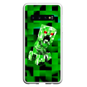 Чехол для Samsung Galaxy S10 с принтом Minecraft creeper в Кировске, Силикон | Область печати: задняя сторона чехла, без боковых панелей | Тематика изображения на принте: blox | creeper | dungeons | game | geometry | logo | pixel | steve | алекс | герои | детям | зелень | игра | квадраты | крипер | куб | логотипы игр | майнкрафт | мальчикам | мобы | персонажи | пиксель | пиксельный | подземелья