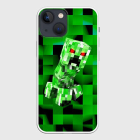 Чехол для iPhone 13 mini с принтом Minecraft creeper в Кировске,  |  | blox | creeper | dungeons | game | geometry | logo | pixel | steve | алекс | герои | детям | зелень | игра | квадраты | крипер | куб | логотипы игр | майнкрафт | мальчикам | мобы | персонажи | пиксель | пиксельный | подземелья
