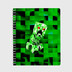 Тетрадь с принтом Minecraft creeper в Кировске, 100% бумага | 48 листов, плотность листов — 60 г/м2, плотность картонной обложки — 250 г/м2. Листы скреплены сбоку удобной пружинной спиралью. Уголки страниц и обложки скругленные. Цвет линий — светло-серый
 | blox | creeper | dungeons | game | geometry | logo | pixel | steve | алекс | герои | детям | зелень | игра | квадраты | крипер | куб | логотипы игр | майнкрафт | мальчикам | мобы | персонажи | пиксель | пиксельный | подземелья