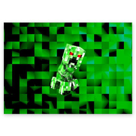 Поздравительная открытка с принтом Minecraft creeper в Кировске, 100% бумага | плотность бумаги 280 г/м2, матовая, на обратной стороне линовка и место для марки
 | blox | creeper | dungeons | game | geometry | logo | pixel | steve | алекс | герои | детям | зелень | игра | квадраты | крипер | куб | логотипы игр | майнкрафт | мальчикам | мобы | персонажи | пиксель | пиксельный | подземелья