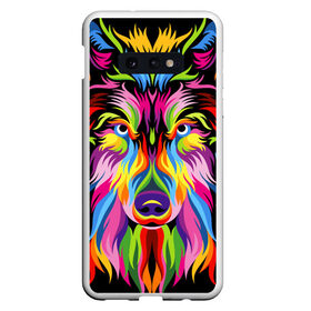 Чехол для Samsung S10E с принтом Neon wolf в Кировске, Силикон | Область печати: задняя сторона чехла, без боковых панелей | color | ears | eyes | muzzle | neon | nose | paint | skin | view | wolf | взгляд | волк | глаза | краска | неон | нос | уши | цвет | шерсть