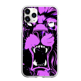 Чехол для iPhone 11 Pro Max матовый с принтом Pink lion в Кировске, Силикон |  | Тематика изображения на принте: ears | eyes | fangs | jaw | lion | mane | muzzle | neon | pink | глаза | грива | клыки | лев | неон | пасть | розовый | уши
