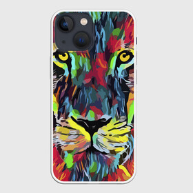 Чехол для iPhone 13 mini с принтом Rainbow lion в Кировске,  |  | color | ears | eyes | jaw | lion | mane | muzzle | nose | paint | view | взгляд | глаза | грива | краска | лев | нос | пасть | цвет