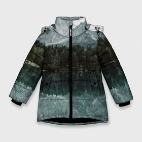 Зимняя куртка для девочек 3D с принтом отражение горы в озере в Кировске, ткань верха — 100% полиэстер; подклад — 100% полиэстер, утеплитель — 100% полиэстер. | длина ниже бедра, удлиненная спинка, воротник стойка и отстегивающийся капюшон. Есть боковые карманы с листочкой на кнопках, утяжки по низу изделия и внутренний карман на молнии. 

Предусмотрены светоотражающий принт на спинке, радужный светоотражающий элемент на пуллере молнии и на резинке для утяжки. | гора | горы | озеро | отражение горы | природа