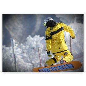 Поздравительная открытка с принтом сноубордист в Кировске, 100% бумага | плотность бумаги 280 г/м2, матовая, на обратной стороне линовка и место для марки
 | Тематика изображения на принте: snowboard | прыжок | сноуборд | сноубординг | сноубордист | экстрим