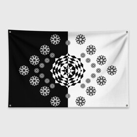 Флаг-баннер с принтом Черное солнце в Кировске, 100% полиэстер | размер 67 х 109 см, плотность ткани — 95 г/м2; по краям флага есть четыре люверса для крепления | геометрия | монохром | роза | ромбы | снежинки | треугольники | цветок | черно белое