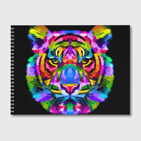 Альбом для рисования с принтом Neon tiger в Кировске, 100% бумага
 | матовая бумага, плотность 200 мг. | color | ears | eyes | muzzle | neon | tiger | vanguard | view | авангард | взгляд | глаза | неон | тигр | уши | цвет