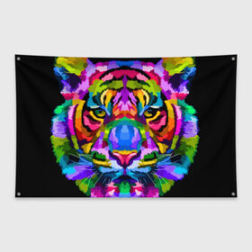 Флаг-баннер с принтом Neon tiger в Кировске, 100% полиэстер | размер 67 х 109 см, плотность ткани — 95 г/м2; по краям флага есть четыре люверса для крепления | color | ears | eyes | muzzle | neon | tiger | vanguard | view | авангард | взгляд | глаза | неон | тигр | уши | цвет