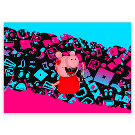 Поздравительная открытка с принтом Roblox piggy/Свинка Пигги в Кировске, 100% бумага | плотность бумаги 280 г/м2, матовая, на обратной стороне линовка и место для марки
 | game | piggy | roblox | блок | игра | игрушка | лего | майнкрафт | персонажи | персонажи из кубиков | пигги | роблокс | робот | свинка
