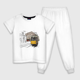 Детская пижама хлопок с принтом Белый и желтый поезд в Кировске, 100% хлопок |  брюки и футболка прямого кроя, без карманов, на брюках мягкая резинка на поясе и по низу штанин
 | белый и желтый поезд | город | дорога | трамвай | транспорт | улица