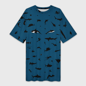 Платье-футболка 3D с принтом Fish в Кировске,  |  | dolphin | fish | killer whale | see life | shark | акула | дельфин | касатка | морские обитатели | рыба