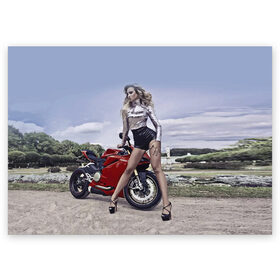 Поздравительная открытка с принтом Biker Olga в Кировске, 100% бумага | плотность бумаги 280 г/м2, матовая, на обратной стороне линовка и место для марки
 | celebrity | clouds | fashion | girl | model | motorcycle | nature | pose | sky | star | девушка | звезда | знаменитость | мода | модель | мотоцикл | небо | облака | природа