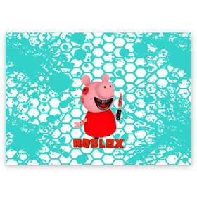 Поздравительная открытка с принтом Roblox piggy/Свинка Пигги в Кировске, 100% бумага | плотность бумаги 280 г/м2, матовая, на обратной стороне линовка и место для марки
 | game | piggy | roblox | блок | игра | игрушка | лего | майнкрафт | персонажи | персонажи из кубиков | пигги | роблокс | робот | свинка