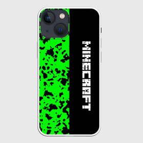 Чехол для iPhone 13 mini с принтом MINECRAFT LOGO в Кировске,  |  | blox | creeper | dungeons | game | green | minecraft | neon | pixel | steve | алекс | детям | зелень | игра | кислотный | крипер | куб | логотипы игр | майнкрафт | мальчикам | мобы | пиксель | пиксельный | подземелья | приключения