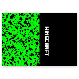 Поздравительная открытка с принтом MINECRAFT LOGO в Кировске, 100% бумага | плотность бумаги 280 г/м2, матовая, на обратной стороне линовка и место для марки
 | Тематика изображения на принте: blox | creeper | dungeons | game | green | minecraft | neon | pixel | steve | алекс | детям | зелень | игра | кислотный | крипер | куб | логотипы игр | майнкрафт | мальчикам | мобы | пиксель | пиксельный | подземелья | приключения