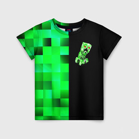 Детская футболка 3D с принтом MINECRAFT CREEPER в Кировске, 100% гипоаллергенный полиэфир | прямой крой, круглый вырез горловины, длина до линии бедер, чуть спущенное плечо, ткань немного тянется | blox | creeper | dungeons | game | geometry | green | neon | pixel | steve | алекс | детям | зелень | игра | кислотный | крипер | куб | логотипы игр | майнкрафт | мальчикам | мобы | неоновый | пиксель | пиксельный | подземелья