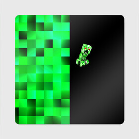 Магнит виниловый Квадрат с принтом MINECRAFT CREEPER в Кировске, полимерный материал с магнитным слоем | размер 9*9 см, закругленные углы | Тематика изображения на принте: blox | creeper | dungeons | game | geometry | green | neon | pixel | steve | алекс | детям | зелень | игра | кислотный | крипер | куб | логотипы игр | майнкрафт | мальчикам | мобы | неоновый | пиксель | пиксельный | подземелья