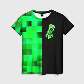 Женская футболка 3D с принтом MINECRAFT CREEPER в Кировске, 100% полиэфир ( синтетическое хлопкоподобное полотно) | прямой крой, круглый вырез горловины, длина до линии бедер | Тематика изображения на принте: blox | creeper | dungeons | game | geometry | green | neon | pixel | steve | алекс | детям | зелень | игра | кислотный | крипер | куб | логотипы игр | майнкрафт | мальчикам | мобы | неоновый | пиксель | пиксельный | подземелья
