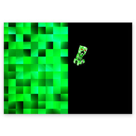 Поздравительная открытка с принтом MINECRAFT CREEPER в Кировске, 100% бумага | плотность бумаги 280 г/м2, матовая, на обратной стороне линовка и место для марки
 | Тематика изображения на принте: blox | creeper | dungeons | game | geometry | green | neon | pixel | steve | алекс | детям | зелень | игра | кислотный | крипер | куб | логотипы игр | майнкрафт | мальчикам | мобы | неоновый | пиксель | пиксельный | подземелья