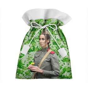 Подарочный 3D мешок с принтом Buzova military в Кировске, 100% полиэстер | Размер: 29*39 см | bag | buzova | camouflage | eyes | face | flower | garrison cap | girl | lips | military | star | straps | глаза | губы | девушка | камуфляж | лицо | пилотка | погоны | сумка