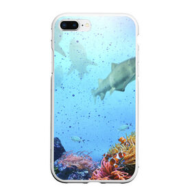 Чехол для iPhone 7Plus/8 Plus матовый с принтом акулы в Кировске, Силикон | Область печати: задняя сторона чехла, без боковых панелей | аквариум | акула | море | морской житель | океан
