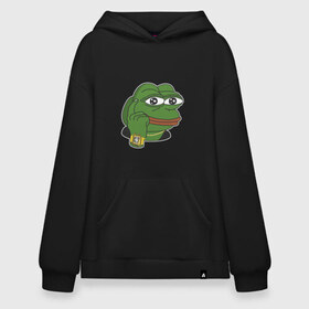 Худи SuperOversize хлопок с принтом Meme Pepe Frog в Кировске, 70% хлопок, 30% полиэстер, мягкий начес внутри | карман-кенгуру, эластичная резинка на манжетах и по нижней кромке, двухслойный капюшон
 | meme | meme frog | meme pepe | pepe | мем | мемы