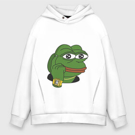 Мужское худи Oversize хлопок с принтом Meme Pepe Frog в Кировске, френч-терри — 70% хлопок, 30% полиэстер. Мягкий теплый начес внутри —100% хлопок | боковые карманы, эластичные манжеты и нижняя кромка, капюшон на магнитной кнопке | Тематика изображения на принте: meme | meme frog | meme pepe | pepe | мем | мемы