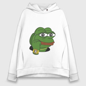 Женское худи Oversize хлопок с принтом Meme Pepe Frog в Кировске, френч-терри — 70% хлопок, 30% полиэстер. Мягкий теплый начес внутри —100% хлопок | боковые карманы, эластичные манжеты и нижняя кромка, капюшон на магнитной кнопке | Тематика изображения на принте: meme | meme frog | meme pepe | pepe | мем | мемы