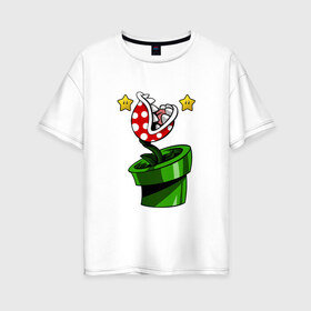Женская футболка хлопок Oversize с принтом Хищное растение МАРИО в Кировске, 100% хлопок | свободный крой, круглый ворот, спущенный рукав, длина до линии бедер
 | luigi | mario | super | super mario | братья марио | денди | луиджи | марио | марио денди | супер марио