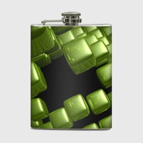 Фляга с принтом зеленый куб в Кировске, металлический корпус | емкость 0,22 л, размер 125 х 94 мм. Виниловая наклейка запечатывается полностью | Тематика изображения на принте: 3d | абстракция | зеленый | илюзия | квадрат | куб