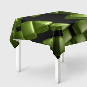 Скатерть 3D с принтом зеленый куб в Кировске, 100% полиэстер (ткань не мнется и не растягивается) | Размер: 150*150 см | 3d | абстракция | зеленый | илюзия | квадрат | куб