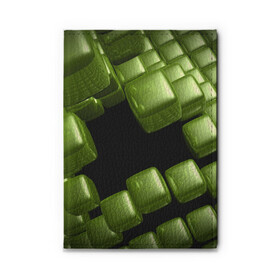 Обложка для автодокументов с принтом зеленый куб в Кировске, натуральная кожа |  размер 19,9*13 см; внутри 4 больших “конверта” для документов и один маленький отдел — туда идеально встанут права | 3d | абстракция | зеленый | илюзия | квадрат | куб