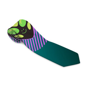 Галстук 3D с принтом Инопланетяша на зеленом фоне в Кировске, 100% полиэстер | Длина 148 см; Плотность 150-180 г/м2 | градиент | зеленый | инопланетянин | круг | лицо | наука | нло | подарок | полоски | пришелец | улыбка | фантастика | фиолетовый
