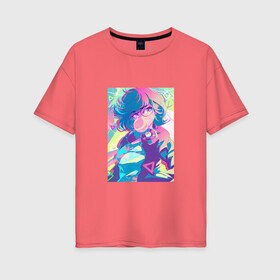 Женская футболка хлопок Oversize с принтом NEON ART 11-21-12 в Кировске, 100% хлопок | свободный крой, круглый ворот, спущенный рукав, длина до линии бедер
 | art | neon aesthetic | neon art | vaporwave art | цифровые файлы