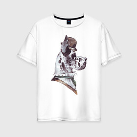 Женская футболка хлопок Oversize с принтом Немецкий дог в шляпе в Кировске, 100% хлопок | свободный крой, круглый ворот, спущенный рукав, длина до линии бедер
 | немецкий дог | портрет собаки | собака в шляпе