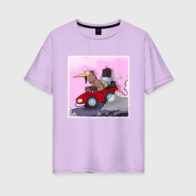 Женская футболка хлопок Oversize с принтом Кукушечка (поехала) в Кировске, 100% хлопок | свободный крой, круглый ворот, спущенный рукав, длина до линии бедер
 | 2020 | birdborn | арт | иллюстратор | ирония | кукушечка | кукушка | машина | юмор