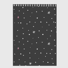 Скетчбук с принтом Снежинки и звёзды в Кировске, 100% бумага
 | 48 листов, плотность листов — 100 г/м2, плотность картонной обложки — 250 г/м2. Листы скреплены сверху удобной пружинной спиралью | белый | звезда | зима | небо | снег | снежинка | чёрный