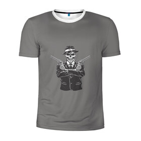 Мужская футболка 3D спортивная с принтом Скелет с оружием. в Кировске, 100% полиэстер с улучшенными характеристиками | приталенный силуэт, круглая горловина, широкие плечи, сужается к линии бедра | Тематика изображения на принте: 