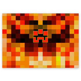 Поздравительная открытка с принтом Minecraft Dungeons в Кировске, 100% бумага | плотность бумаги 280 г/м2, матовая, на обратной стороне линовка и место для марки
 | blox | creeper | dungeons | geometry | logo games | orange | pixel | red | steve | алекс | геометрия | детям | крипер | куб | логотипы игр | майнкрафт | мальчикам | мобы | огненный | огонь | пигги | пиксель | пиксельный | подземелья